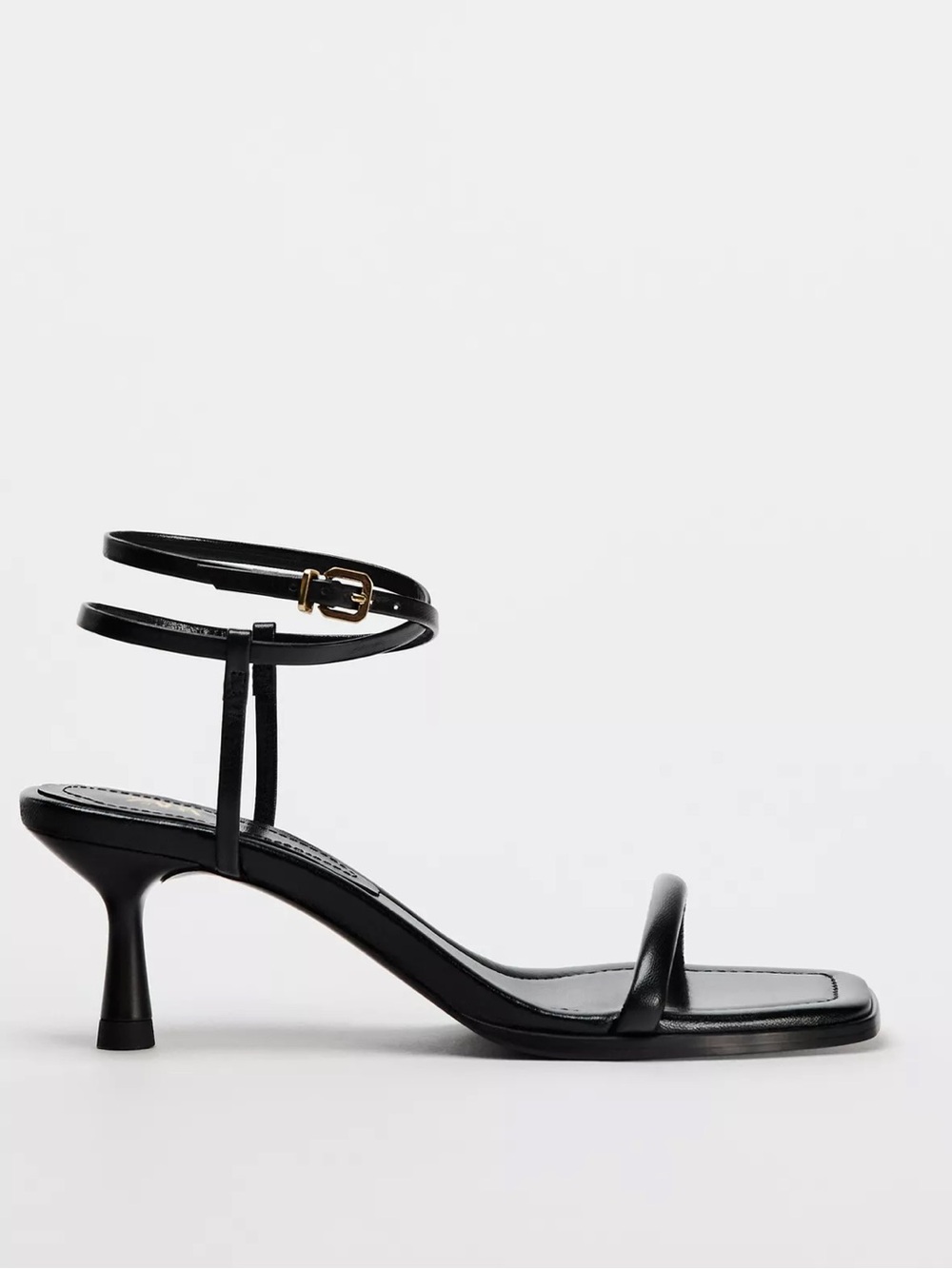 Zara Black Strappy Square-Toe Ankle-Tie Heels